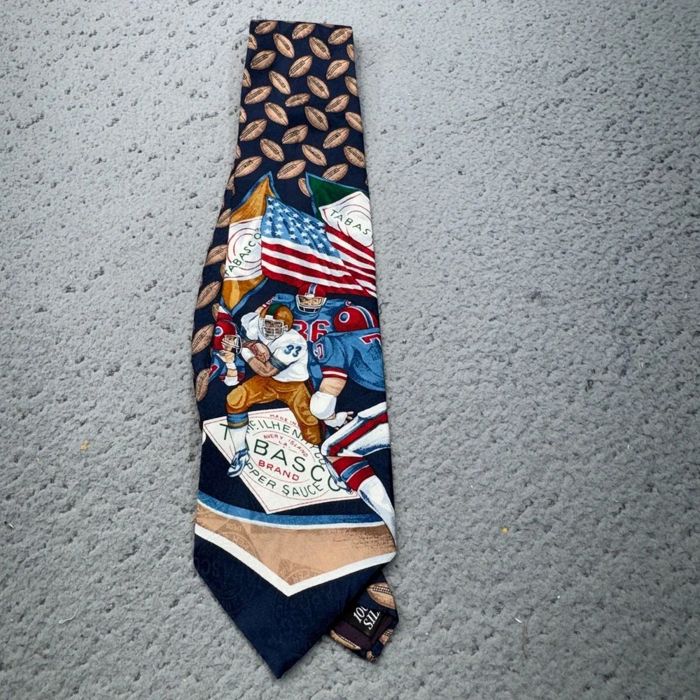 Tabasco Brand Silk Necktie Football Americana Advertising McIlhenny USA Novelty